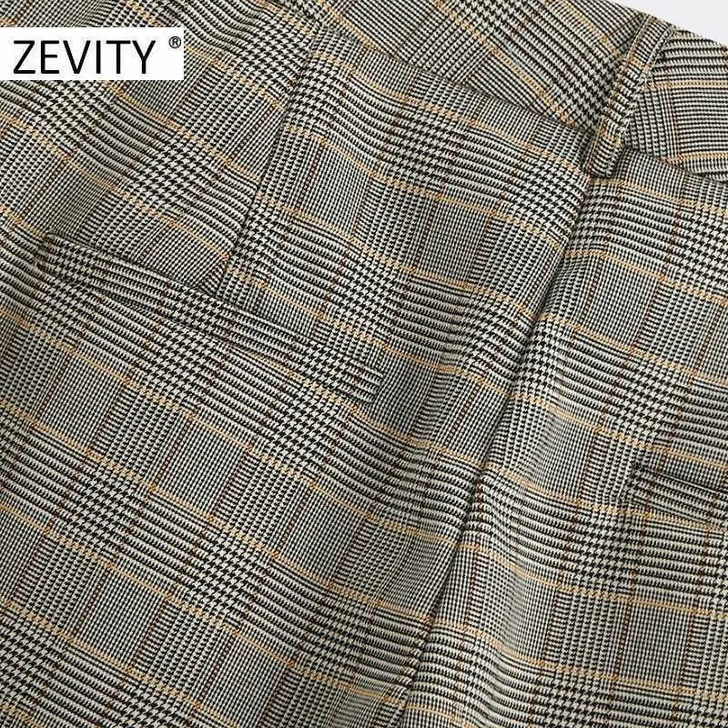 ZEVITY Women vintage paid print casual slim pencil pants office ladies business Trousers chic streetwear autumn brand pants P939 210603