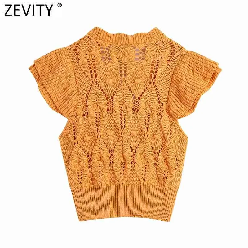 Kobiety Moda V Neck Cascading Ruffle Twist Crochet Knitting sweter Kobieta Hollow Out Cardigans Chic Topy SW827 210420