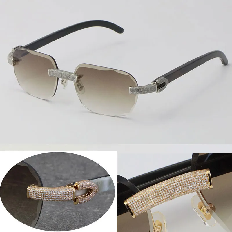 2022 New Black Buffalo Horn Sunglasses Rimless Micro-paved Diamond set Sun glasses Men Women with C Decoration Rocks Wire frame gl261k