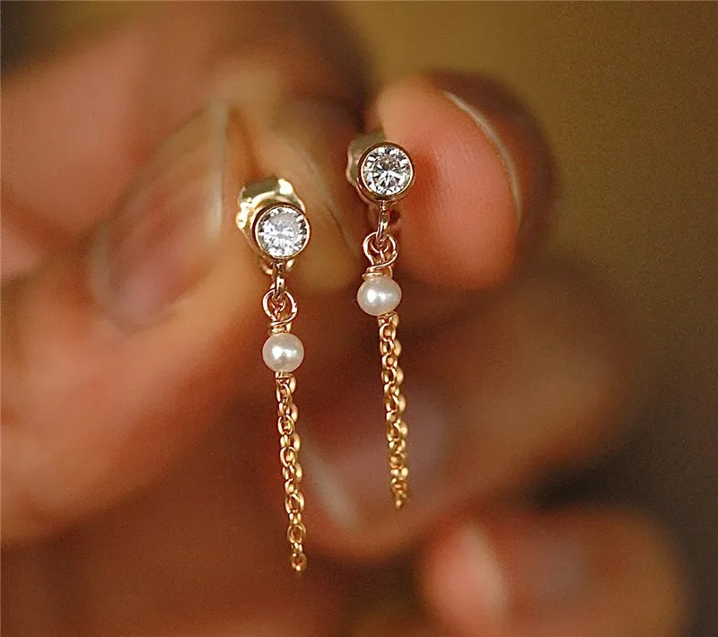 14K złoto wypełniony łańcuch naturalny pereł kolczyki handmade koreański biżuteria Brincos minimalizm Pendientes dla kobiet