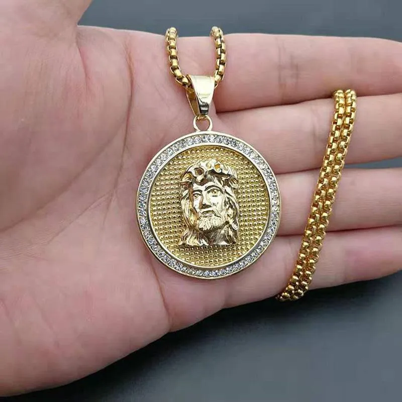 Colares de pingente hip hop cor de ouro aço inoxidável jesus peça pingentes para homens rapper jóias drop222p