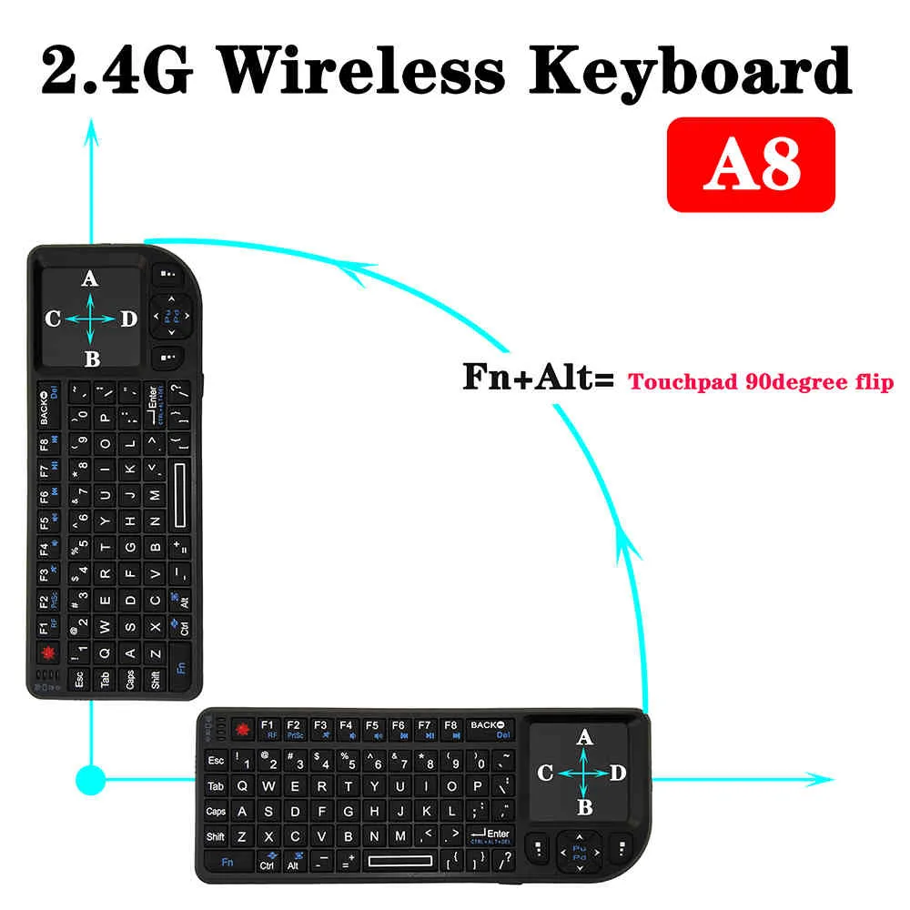 Draadloos toetsenbord 2.4G RF Klawiatura 3 In1 Handheld met Touchpad Muis voor PC Notebook Smart TV Box voor Spaans / Russisch / Engels