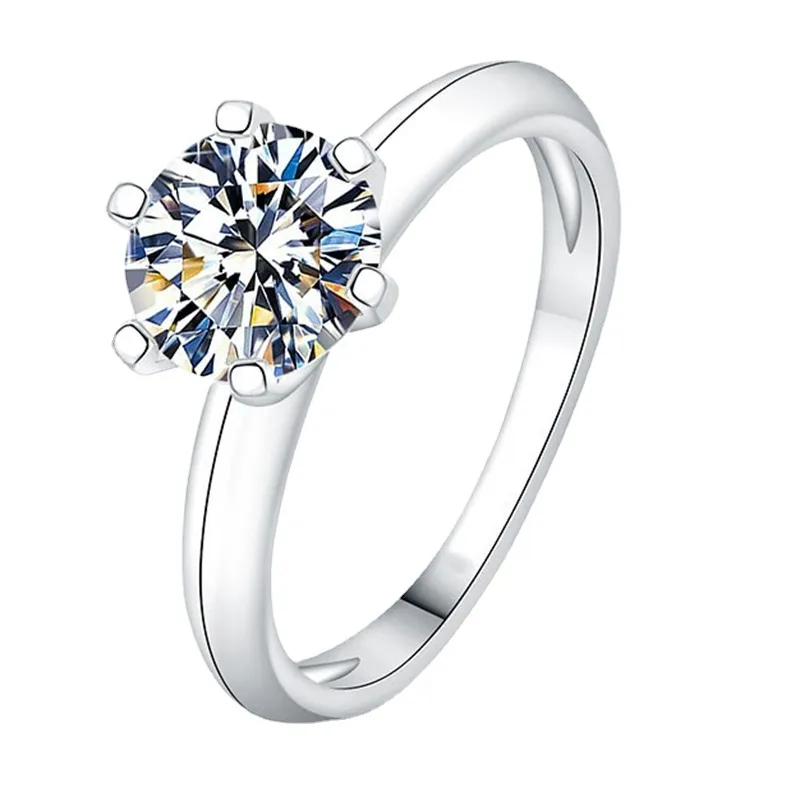 여성을위한 트렌디 한 여섯 발톱 다이아몬드 925 스털링 실버 반지 약혼 결혼식 럭셔리 절묘한 우아한 매력 귀여운 쥬얼리