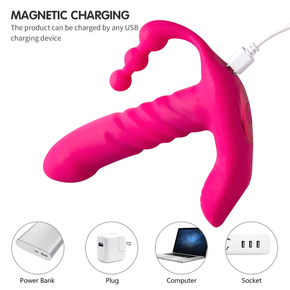 Massaggio Dildo telescopico a 7 frequenze Vibratore Tre motori Massaggiatore clitorideo G-spot Stimolatore della vagina Plug anale Figa Giocattolo del sesso donna