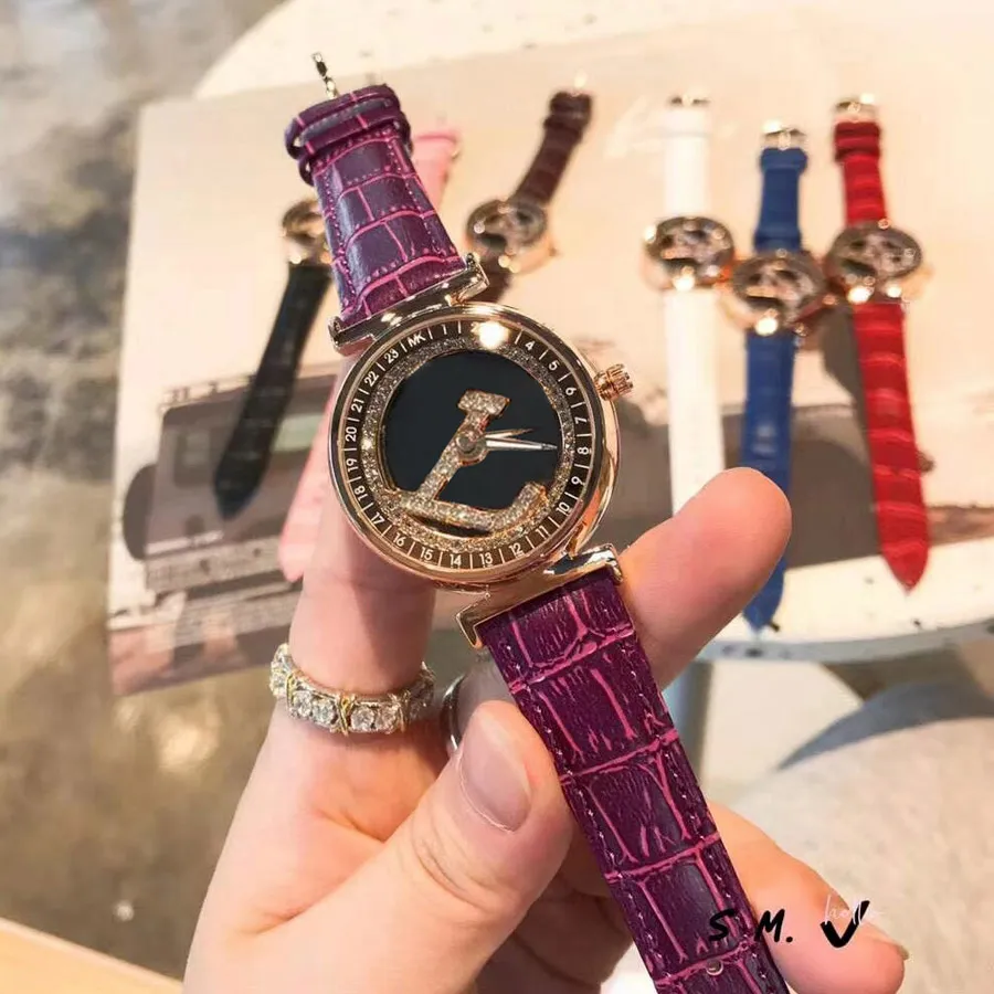 Brand Watches for Women Lady crystal Big letters style Leather strap Quartz wrist Watch L50235i