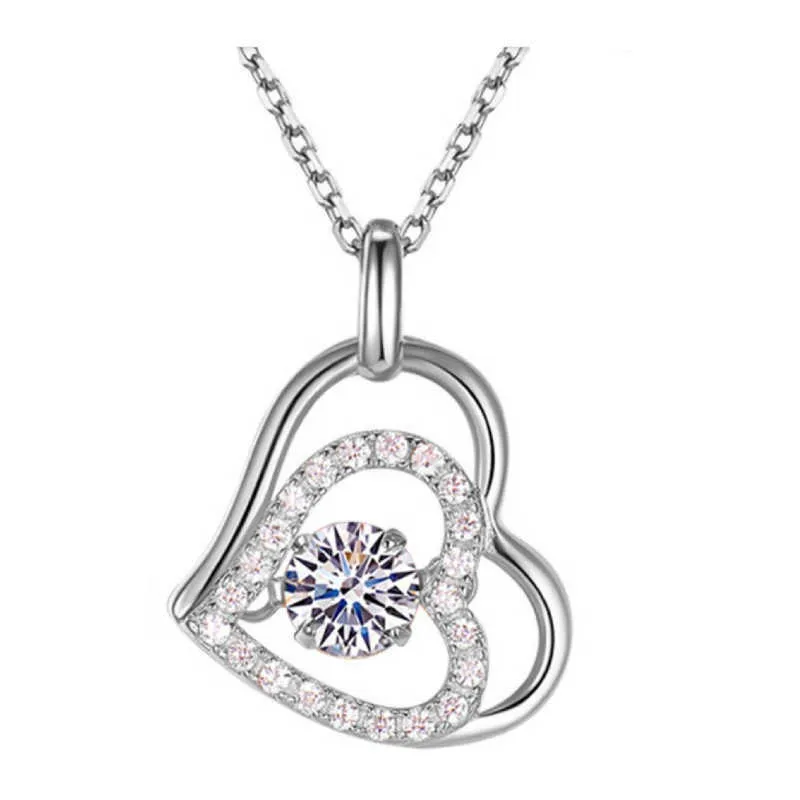 Crystal Womens Necklaces Pendant Double layer heart-shaped diamond inlaid smart gold silver plated