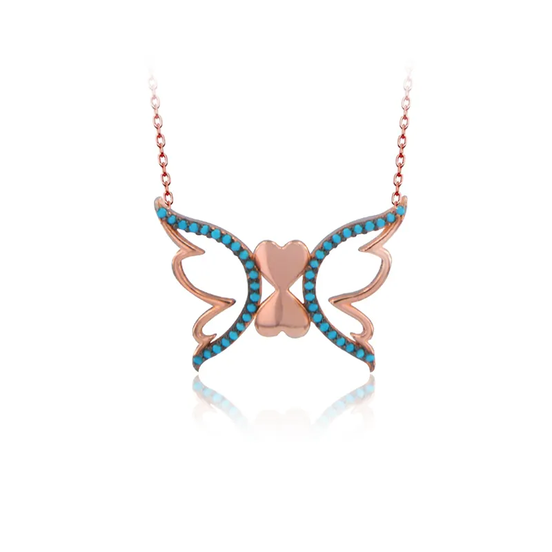 Moda 925 plata en el amor joyería turca circón moda Ángel mariposa collar para mujer Día de San Valentín diseñador de lujo