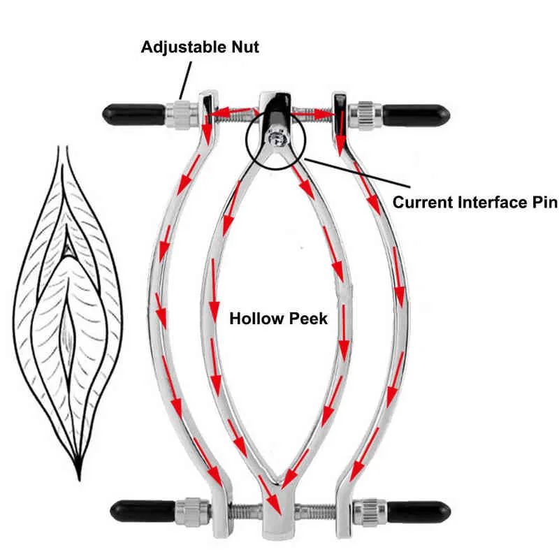 Nxy SM Bondage weibliche Schamlippen Klemme Elektroschock Schock Pussy Metall Klemmen Vaginal Hollow Peek Erwachsene Spiel SM Bondage Clitoris Folter WOM7326351