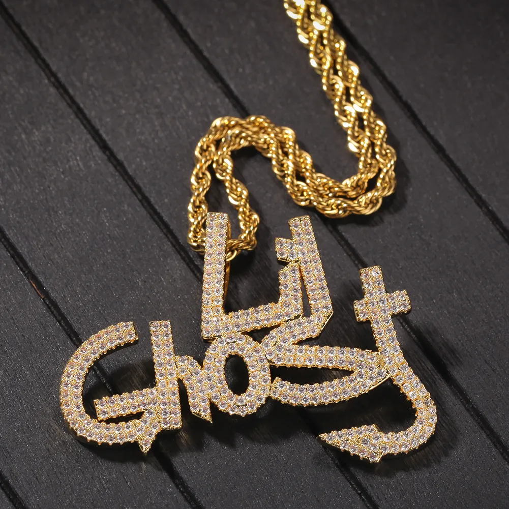 Hip Hop Jóias Lil Ghost Clear CZ Zircons Pingente Colar Banhado A Ouro com Corrente para Homens Mulheres Bom Amante Presente Rapper Punk Jewel8102207