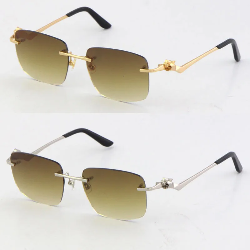 2021 Rimless Unisex Moda Leopard Serisi Güneş Gözlüğü Metal Sürüş Vintage Gözlükleri Yüksek Kaliteli Tasarımcı UV400 Çerçevesiz Diamo300Z