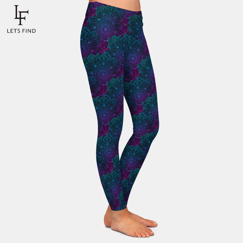 LETSFIND Sexy Mandala Style Impression Femmes Leggings Mode Taille Haute Plus La Taille Doux Polyester Stretch Pantalon 211215