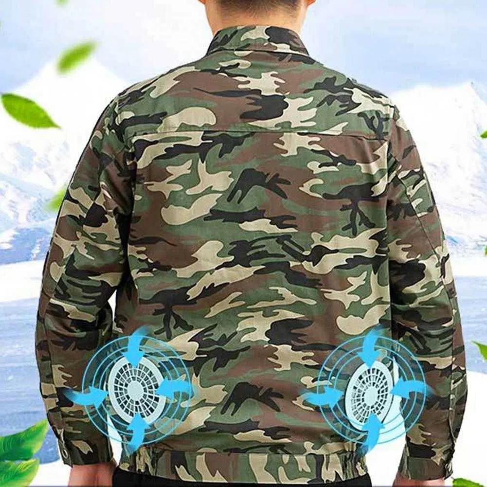 Chaqueta con aire acondicionado para hombre, abrigo cómodo con USB de manga larga para el sol de talla grande, ventilador para deportes al aire libre de verano 2021 X0710