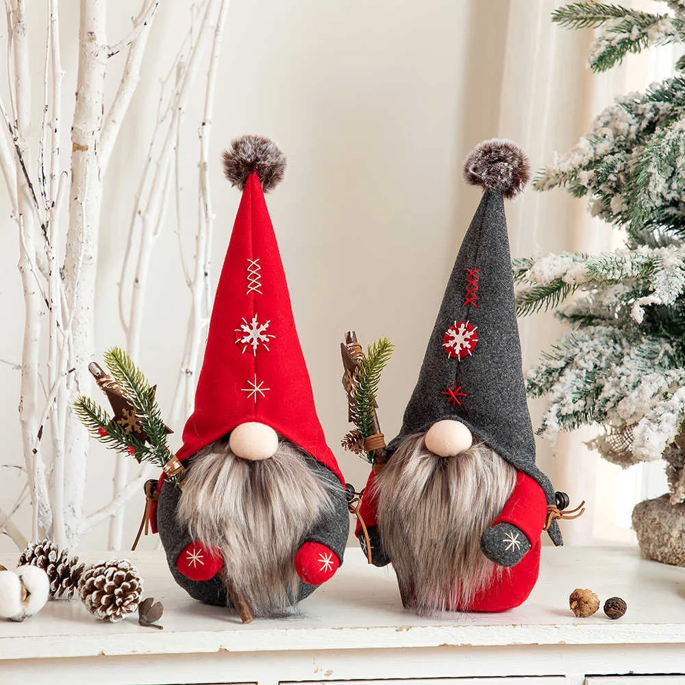 Weihnachten Plüsch Gnome Holiday Rote handgefertigte skandinavische Schweden Tomte Norse Collectible Year Gift Home Decor 211019