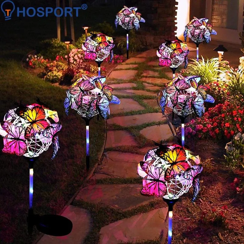 مصابيح العشب 2 مساءً LED LED Solar Light Luminous Butterfly Ball مقاومة للماء في الهواء الطلق Stakes فناء الفناء للفلس