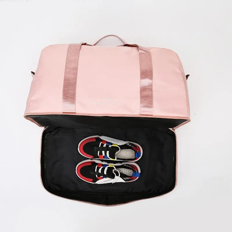 Duffel Bags Fitness Reisetasche Frauen Sport doppelschichtiger Fitnessstudio Wasserdichte Koffer großer Schulter mit Schuhfach 302e