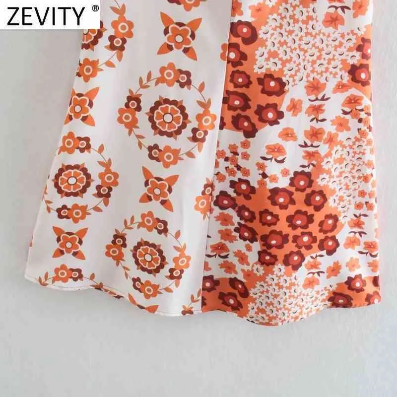 Zevity Kobiety Sexy V Neck Patchwork Floral Print Halter Smock Bluzka Panie Powrót Zipper Casual Slim Koszula Chic Lato Topy LS9307 210419  t