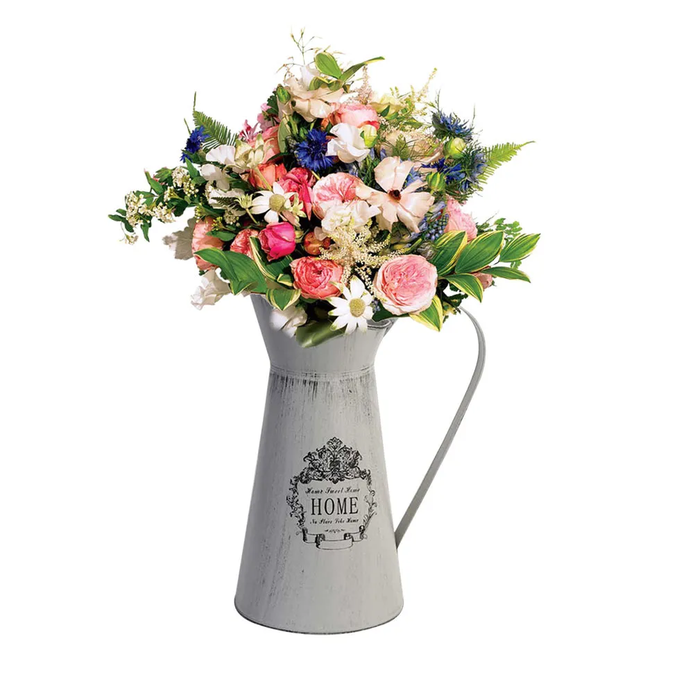 Creative Shabby Rustique Style Chic Fer Métal Pichet Fleur Vase Peut Cruche Portable Pour La Fête De Mariage Décoration Maison 210409