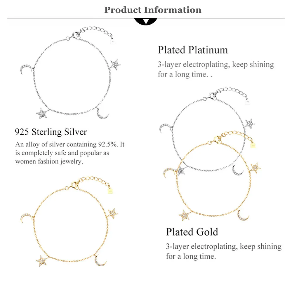 Andywen 2020 925スターリングシルバースタームーンチャームブレスレットチェーン女性ファッション高級クリスタルパーティージュエリー
