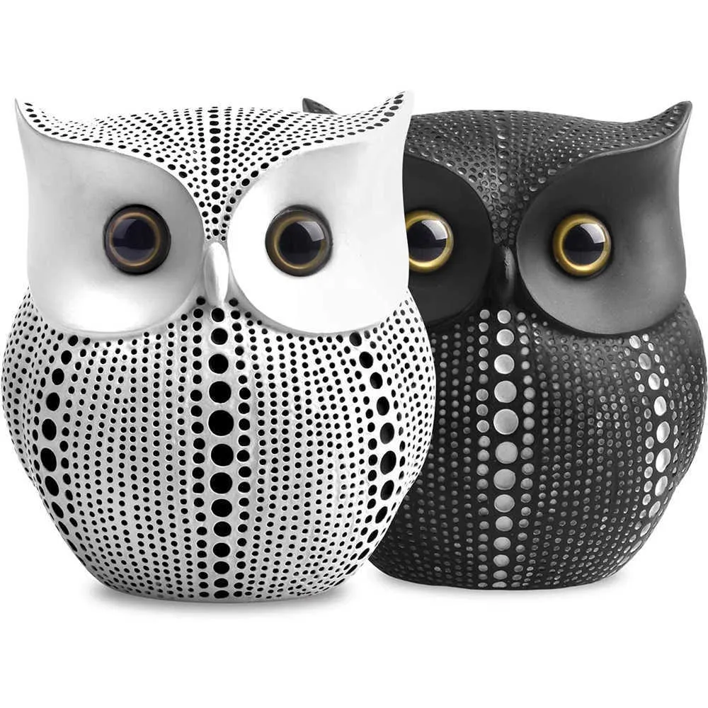 Petite statue de hibou artisanale paquet avec noir et blanc pour les accents de décoration intérieure, décoration de bureau de chambre à coucher de salon 210924