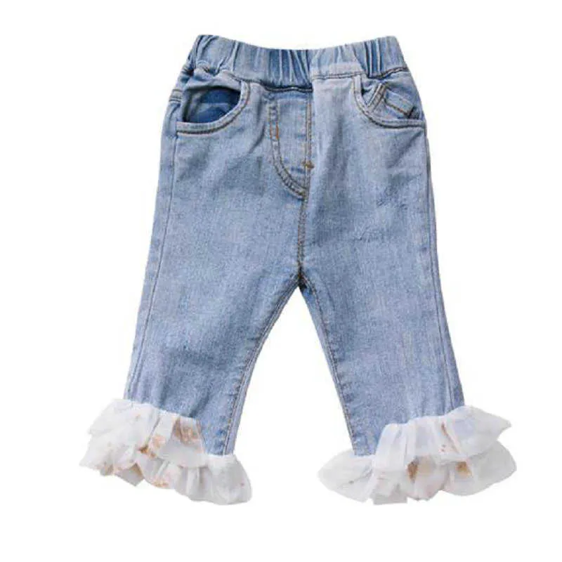 Calças de Meninas All-Match Stitching Malha Jeans Summer Shorts Bebê Crianças roupas para crianças para meninas Elastic Belt 210625