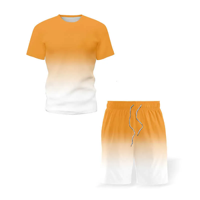 Летние Мужчины наборы лоскутное печать футболка + шорты костюма набор повседневных трексейтов 2 шт. Установка улицы Camisa Masculina 210714
