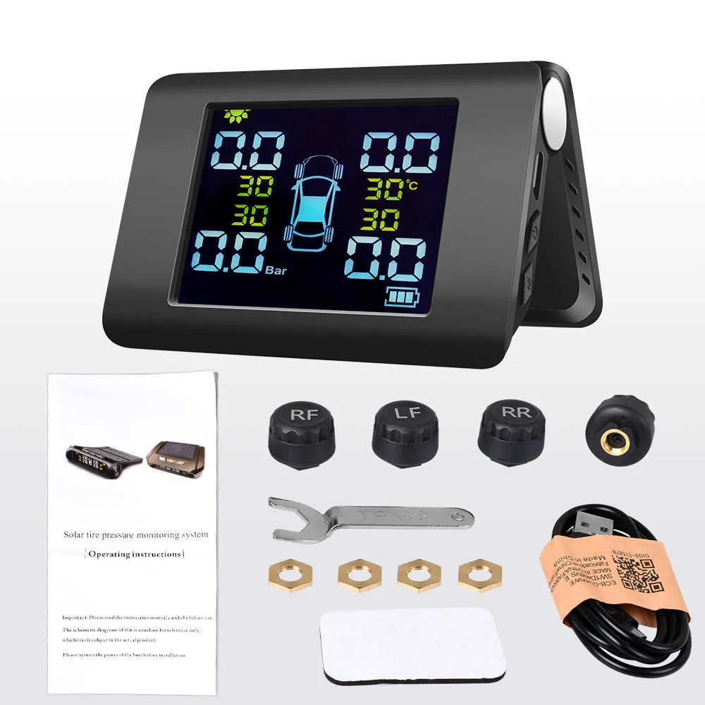 TPMS Solar Power Auto Reifendruck Alarm 90 Einstellbare Monitor Auto Sicherheit System Reifen Temperatur Warnung new295F