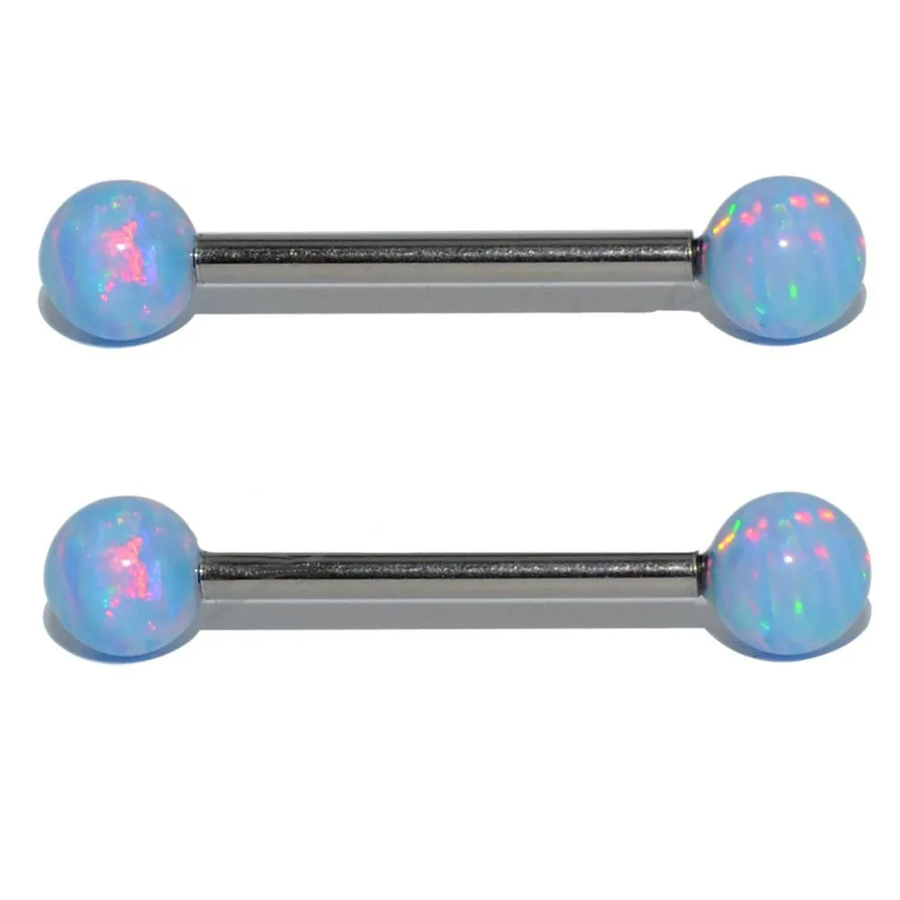 4 Stück lange industrielle Barbell-Ringe Opal Zunge Nippel Bar Titan Stahl Ohr Tragus Helix Piercings Mädchen Frauen Körperschmuck