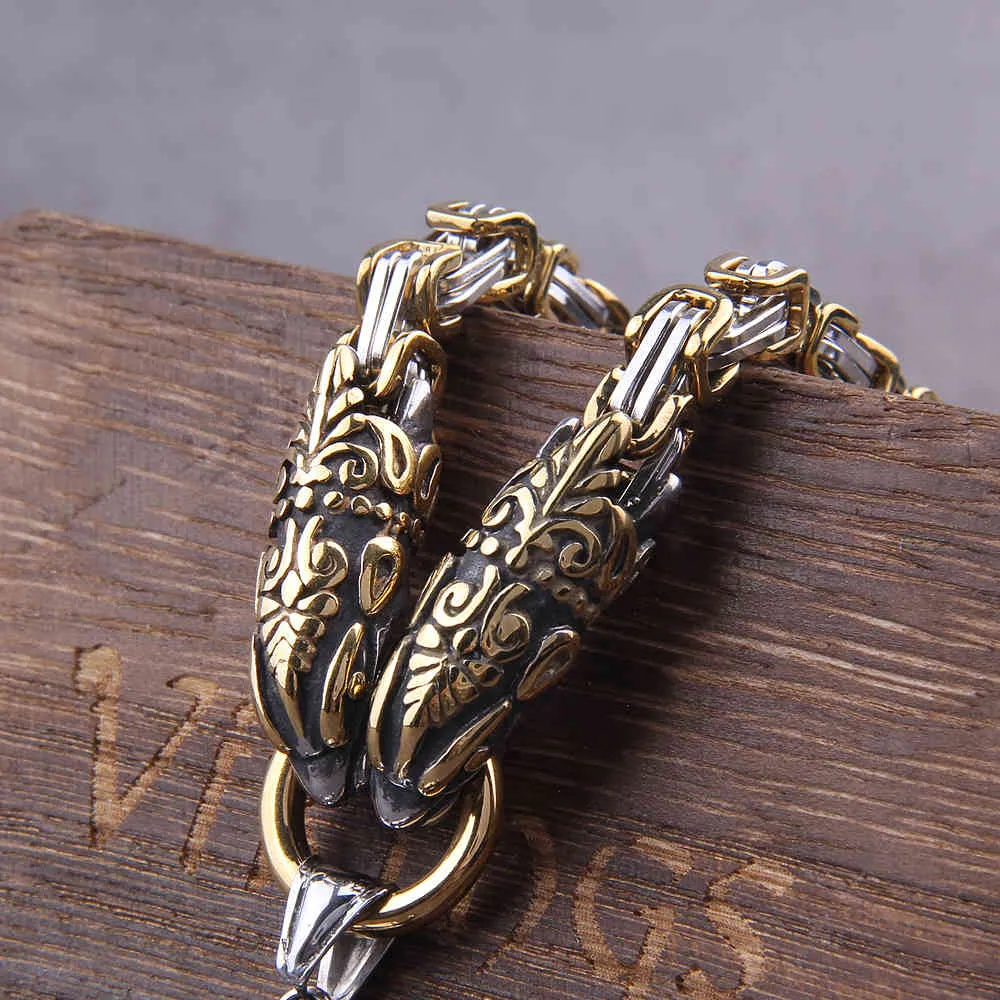 Nie verblassen Viking Dragon Head Armbänder Männer Gold Edelstahl König Kette Schlange Armband Nordic Amulett Punk Männlichen Schmuck Geschenk