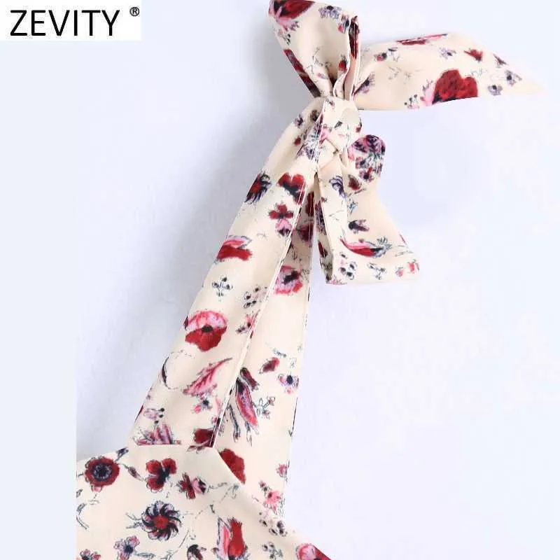 Zevity Women Sweet Floral Print Bow Tied Strap Wide Ben Byxor Jumpsuits Chic Lady Elastic High Waist Casual Slim Rompers DS8307 210603