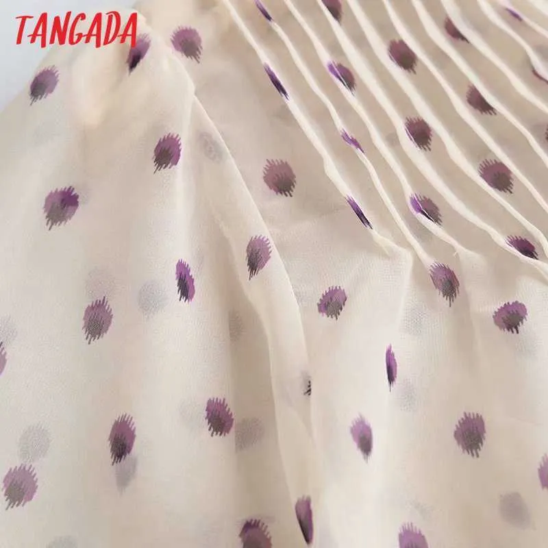 Tangada Femmes Plissée Imprimer Chemise en mousseline de haute qualité Blouse à manches longues Chic Femme Casual Loose Tops 4C32 210609