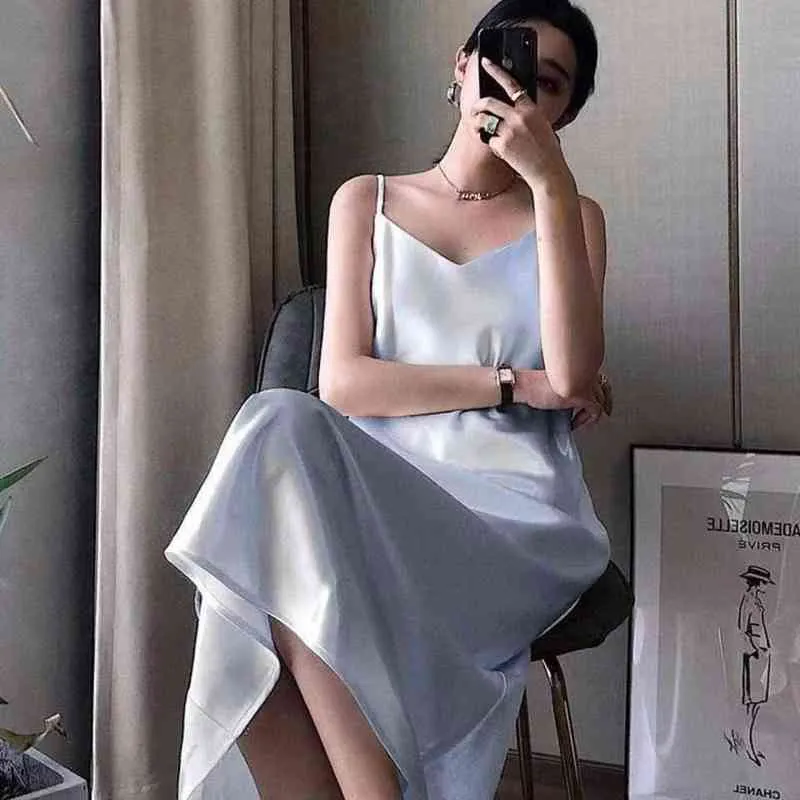 Femme robe tempérament sans manches spaghetti sangle soirée noir robe longue robe de mariée vert 2021 été nouveau Y220214