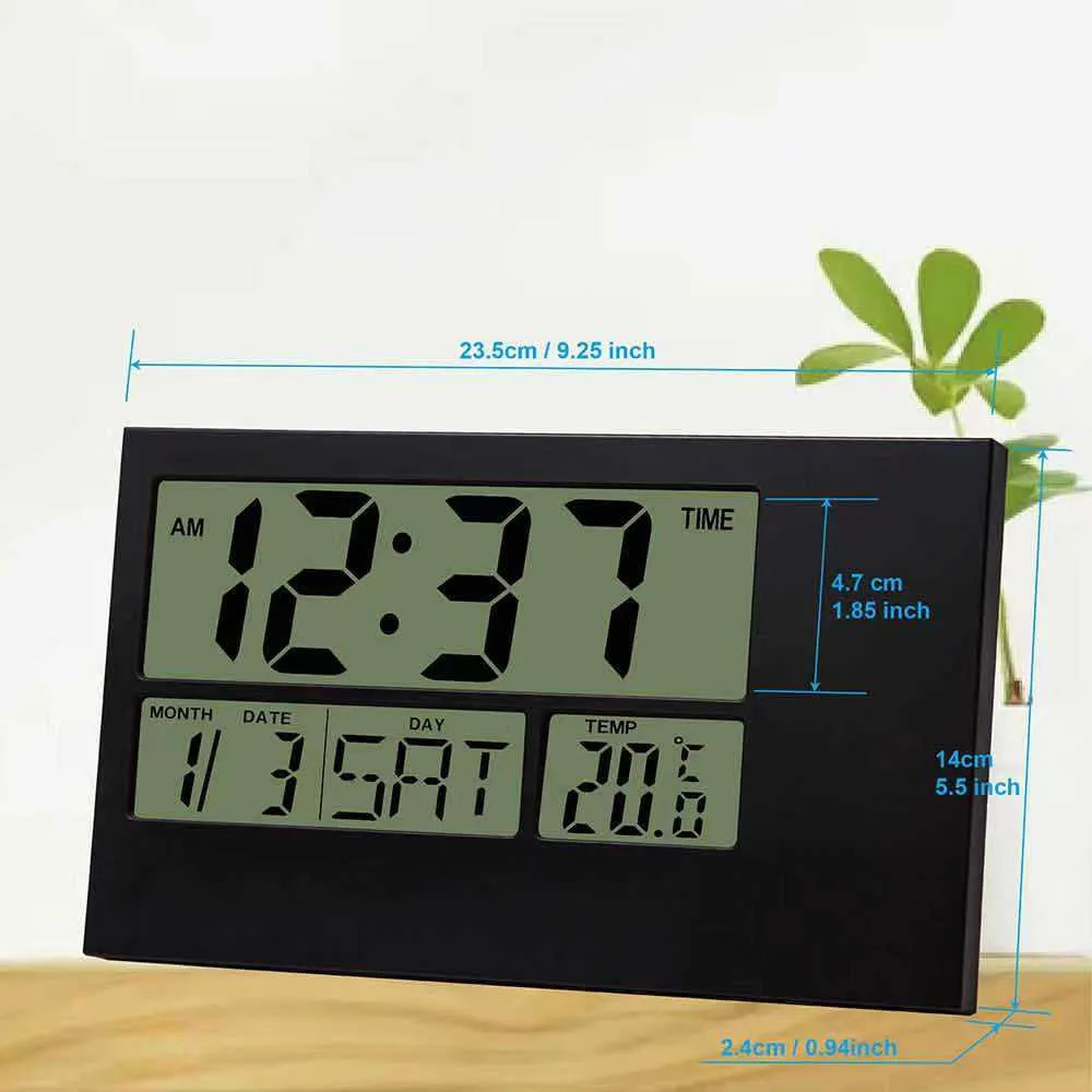 デジタル壁時計LCDの家の装飾大型LCD表示カレンダー日付と日中の温度スヌーズアラームバッテリー210930