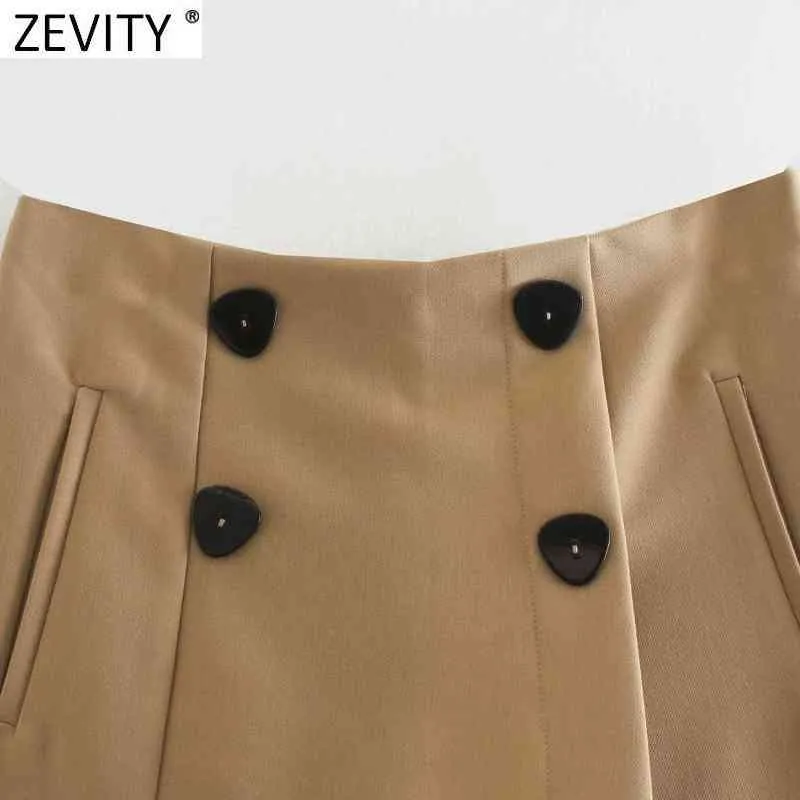 ZEVITY NIEUWE Women Vintage Double Breasted Solid Casual Slim Shorts Skirts Dames Side Zipper Chic Shorts Pantalone Cortos P960 210419