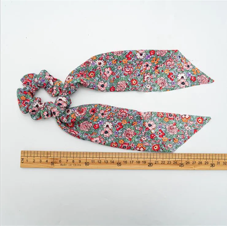 2021 Scrunchies Dot Floral Bedruckte Lange Streamer Band Kopfbedeckung Turban Haargummis Schachtelhalm Krawatten Kopfwickel Mode Haarschmuck 6