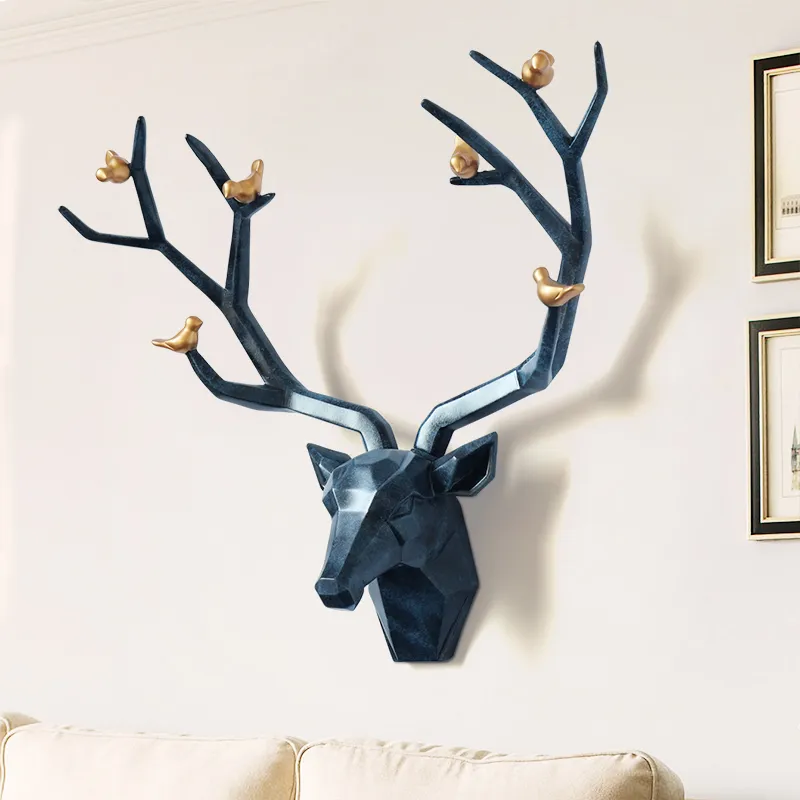 像の装飾アクセサリーのための3 dの大きな鹿の樹脂の家抽象的な彫刻現代動物の頭部の壁の装飾210414