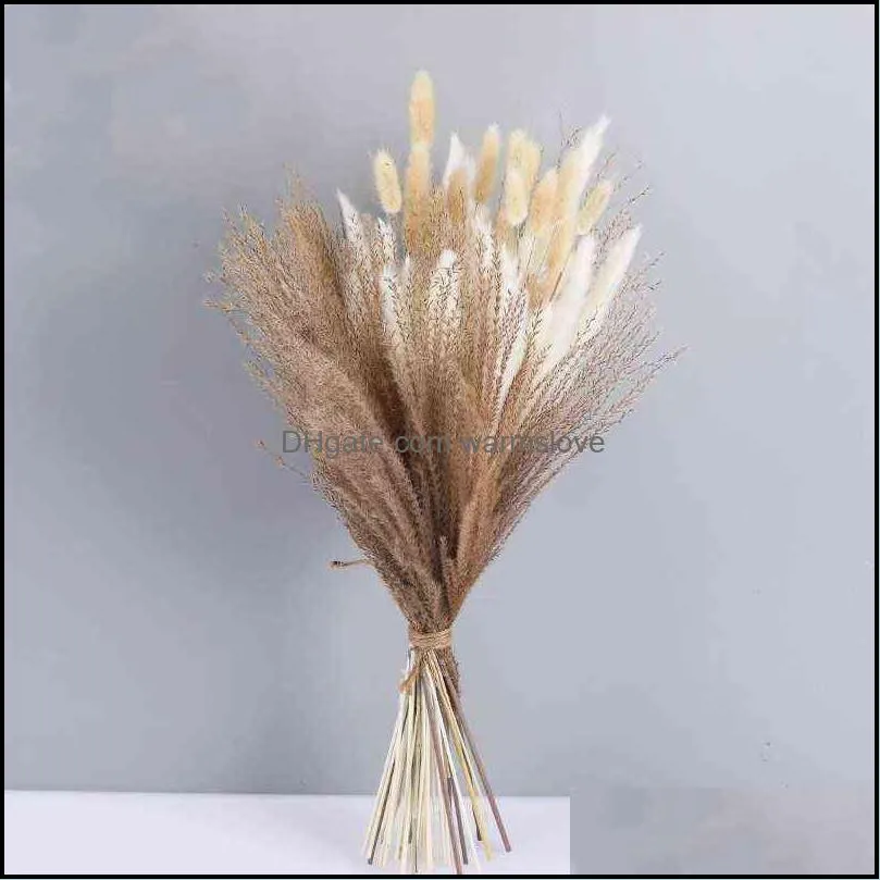 Gifts for women 1 Set Dried Flower Natural Pampas Grass Home Decor Wedding Bouquet Phragmites Reed Plants Christmas Decoration Y211229