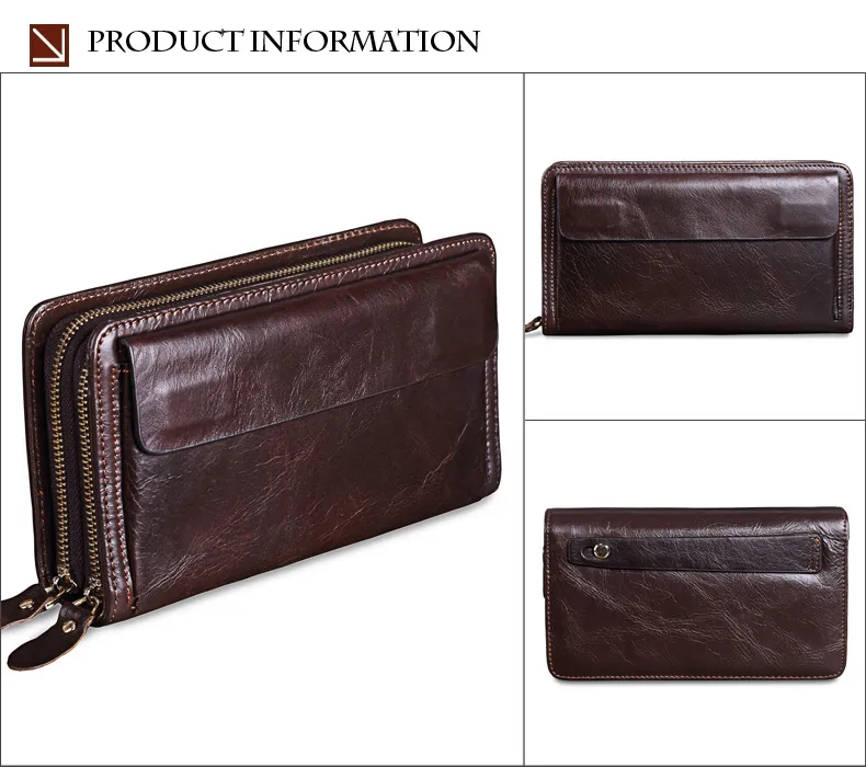 Wallet Genuine Leather Men Clutch Large Capacity Travel Purse for Passport Cover Business Handy Clutches Long