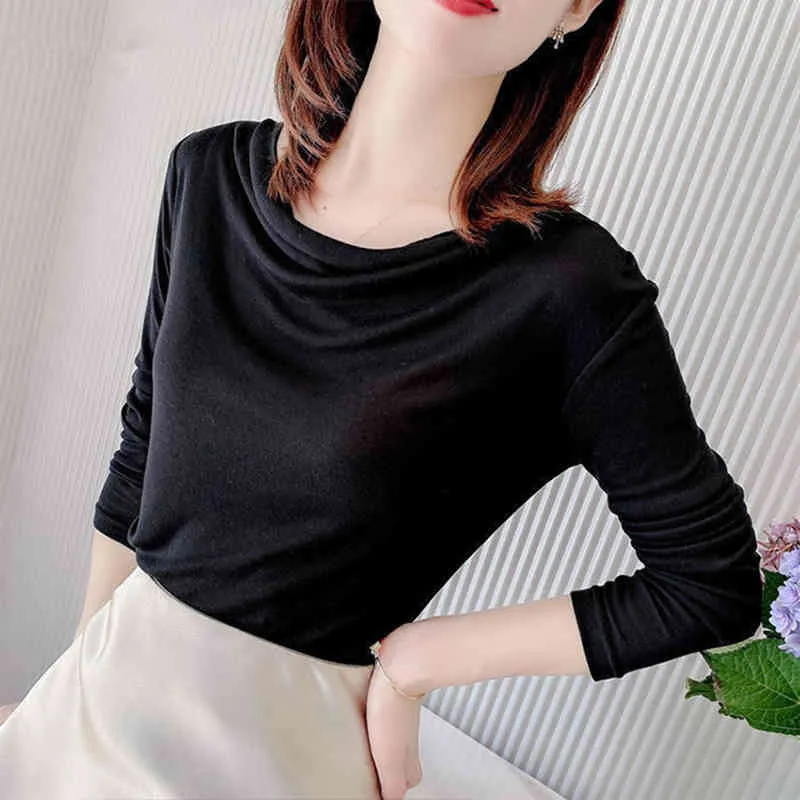 Womens Spring Autumn Style Blouses Shirt Womens Knitting Long Sleeve Solid Color ONeck Korean Casual Tops DD9023 210401