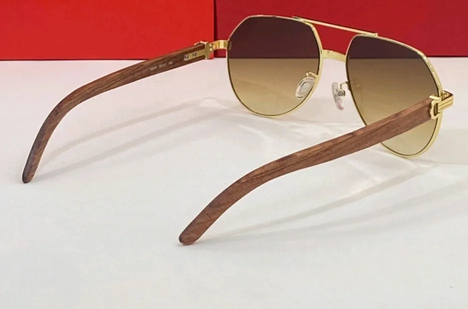 Gouden houten piloot zonnebril voor mannen bruine gradiënt zonnedinten rijden bril occhiali da sole firmati uv400 bescherming oogslijtage su2419
