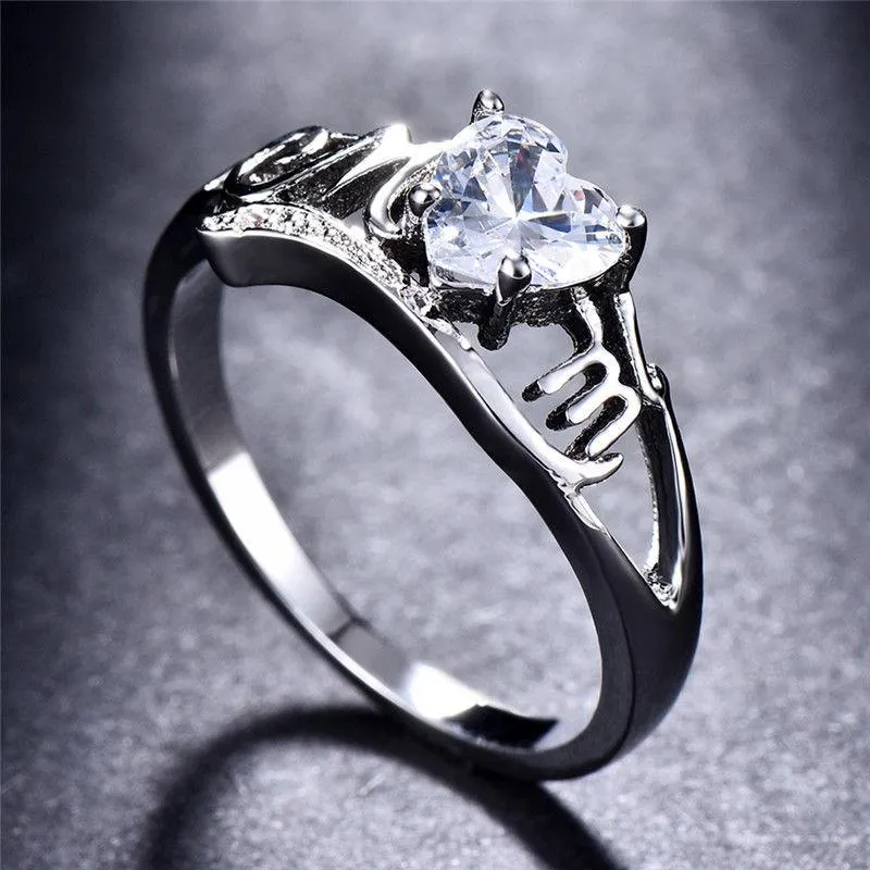 Cluster Ringen Romantische Hart Kristallen Ring Zilver Kleur Zirkoon Moeder Vintage Vinger Voor Vrouwen Fijne Sieraden Moederdag Geschenken O5241D