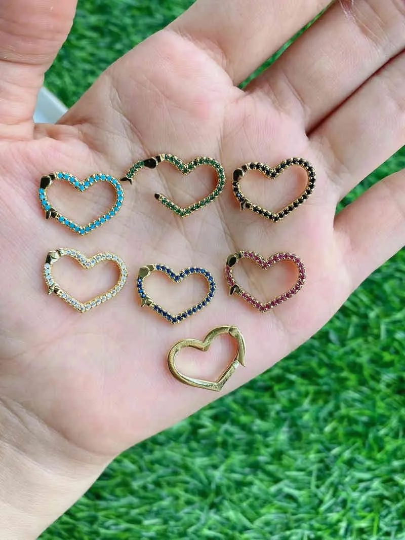 5 pièces 2021 Style amour plaqué or arc-en-ciel CZ laiton en forme de coeur serrure avec lien coloré chaîne Couple Bracelet collier