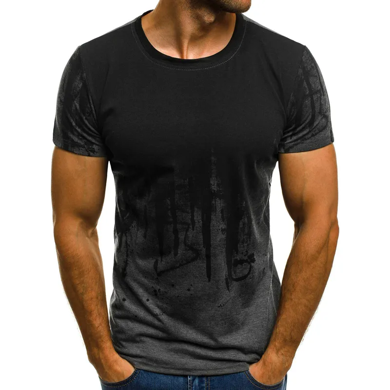T-shirt erkek bahar ve yaz t-shirt üst erkek uzun kollu pamuklu t-shirt vücut geliştirme degrade renk kısa kollu giysiler