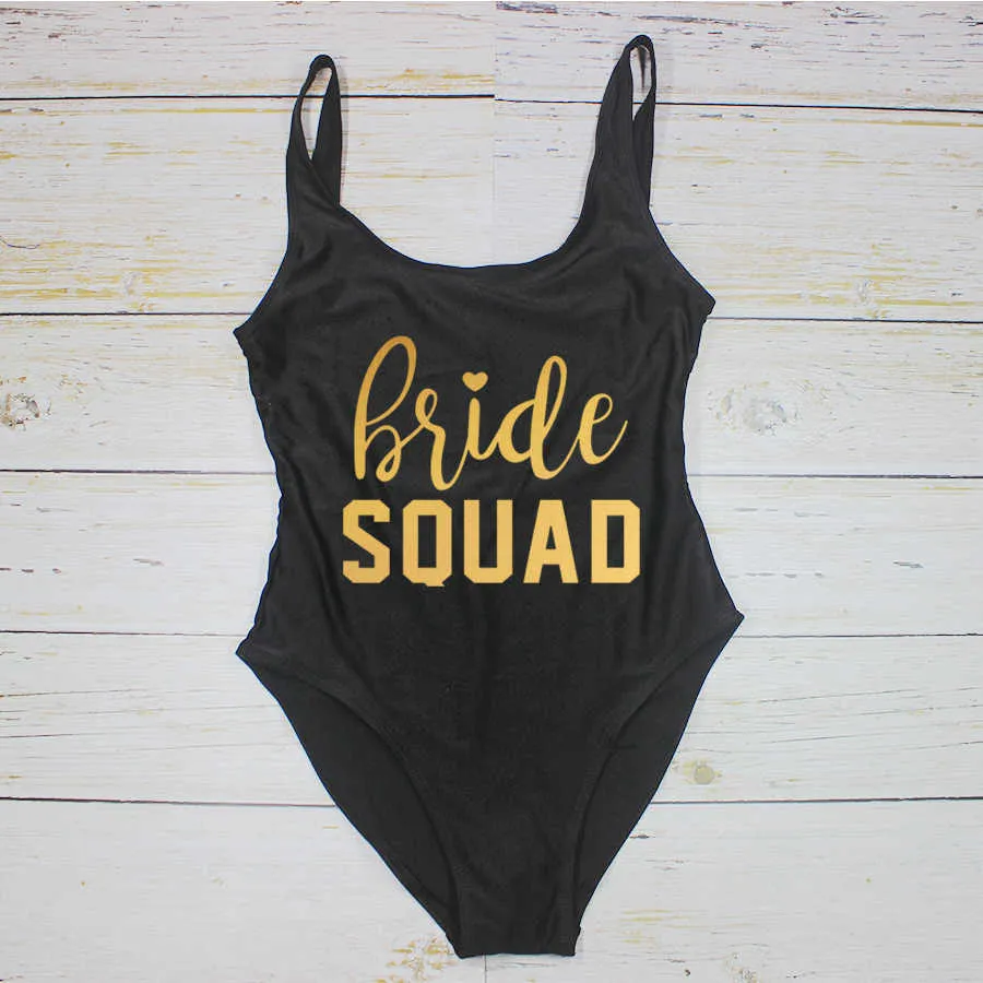 Bachelorette Party Swimsuit Bride Squad Lady Wedding Milding High Leg Women Swimwear Bikini 210611