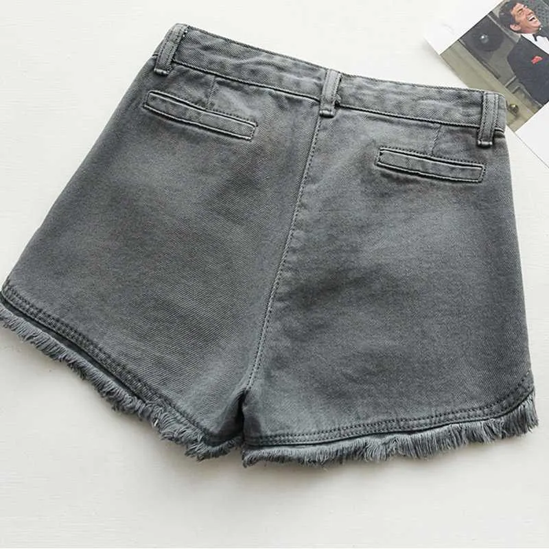 LY VAREY LIN Denim Shorts Femmes Glands Taille Haute Pantalon Court Casual Mode 7 Couleur Femme Mince Noir Blanc 210526