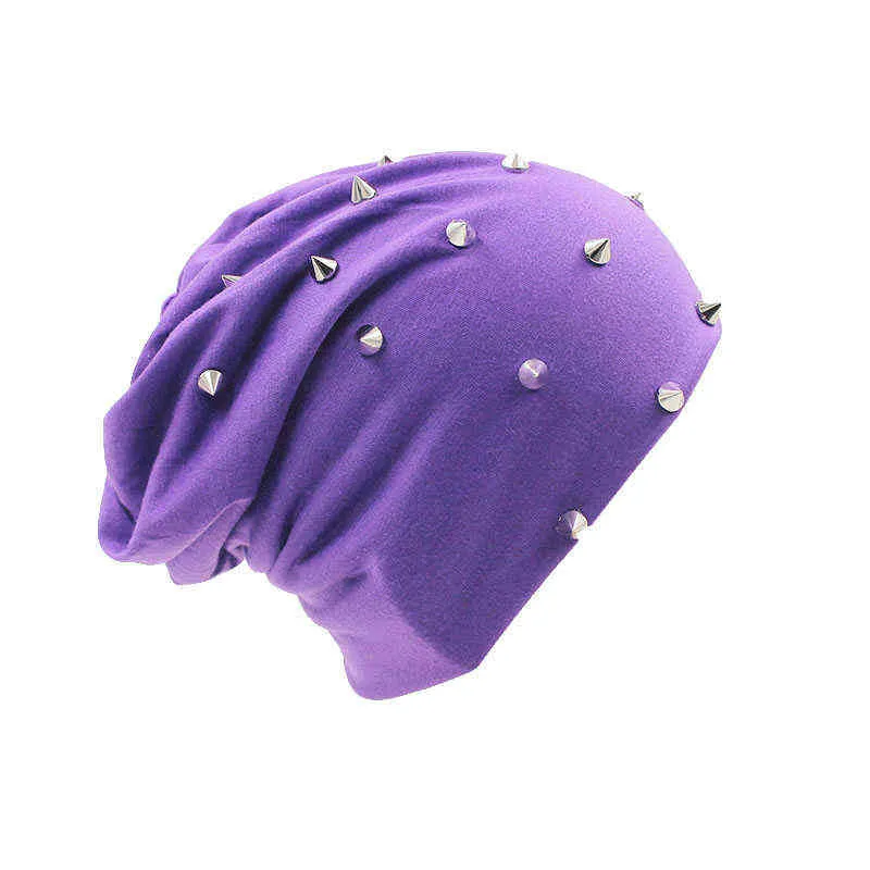 Yeni Moda Hip Hop Sonbahar Erkek Beanies Skullies Perçin Rahat Sıcak Şapka Marka Simli Güzellik Şapka Bonnet Satış Y21111