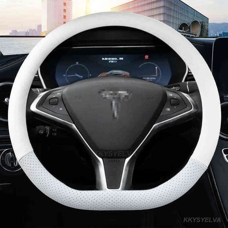 Microfiber Leather Car Steering Wheel Cover 38cm for Tesla All Models 3 S Y X Auto Interior Accessories styling Y1129334x