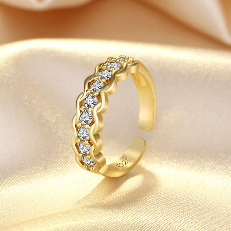 Kvinnor Diamond Row Ring Band Finger Gold Open Justerbara klusterringar Svansengagemang Bröllop Fashion Jewelry Will och Sandy