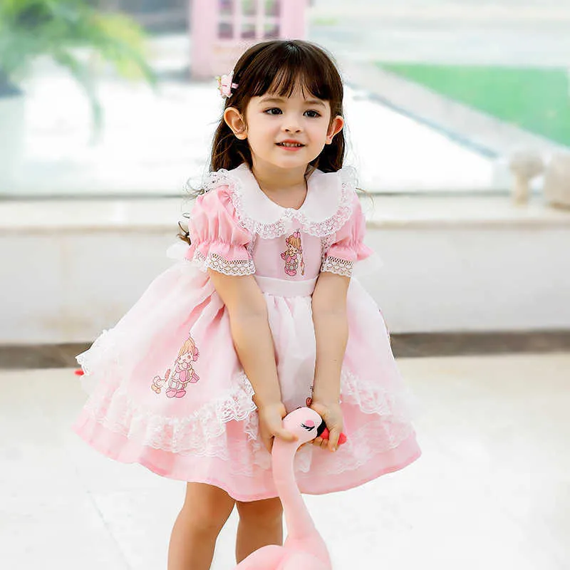 Spanska Baby Dress Girl Lolita Princess Dresses Barn Tecknad Broderi Kläder Spädbarn Birthdace Lace Ball Gown Girls Vestido 210615