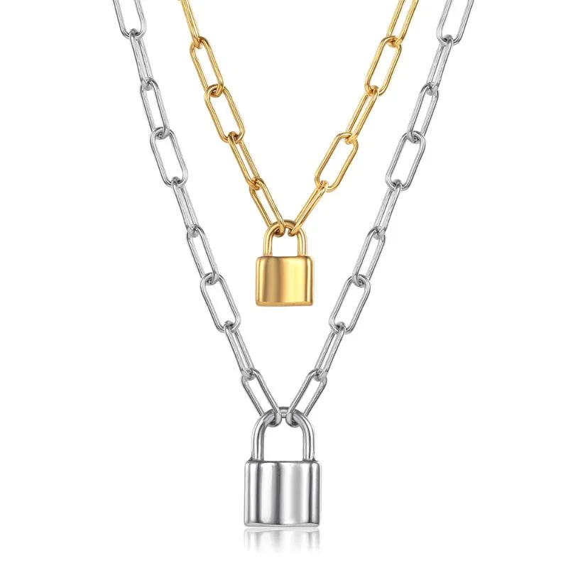 Подвесные ожерелья блокируют колье для мужчин, женщины 7 -мм ящик из нержавеющей стали Rolo neck gond Gold Silver Color Diewelry L221E