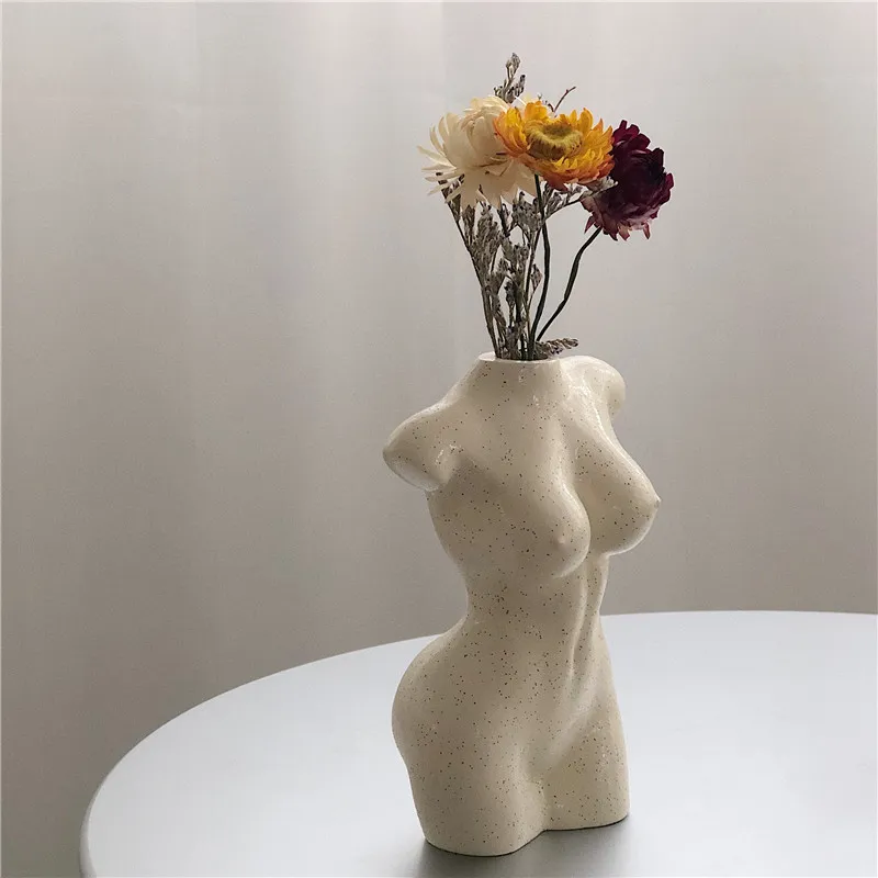 Bao Guang Ta Corps Humain Sculpture Art Design Vase Fleur Séchée Simulation Résine Bouteille Décoration De La Maison Salon Table R5197 210409